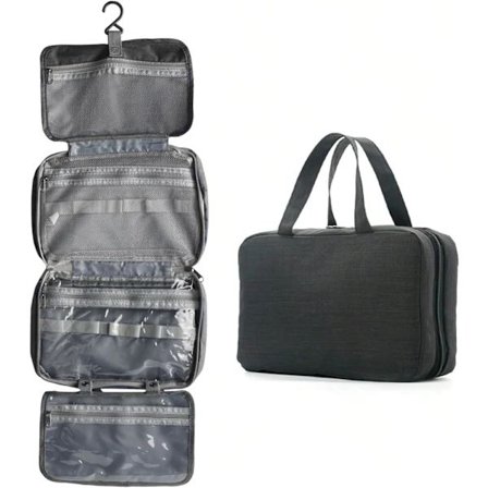 Fhioevt Bærbar Hængende Toilettaske Foldbar Rejse Toilettaske Rejse Makeup Taske Toilettaske Rum til Kvinder Mænd Camping Rejser (Sort)