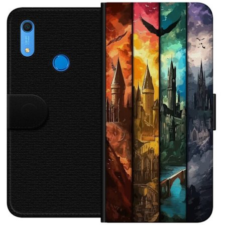Yhteensopiva Lompakkokotelo Huawei Huawei Y6s (2019) Neljä taianomaista linnaa eri elementtiväreissä, eeppinen fantasiataide tulen veden ilman ja p