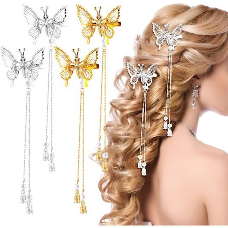 4 st (guld + silver) fjärilshårklämmor, legering glitter B