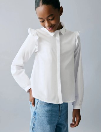 Mango Shirt With Ruffle Detail - White - 8