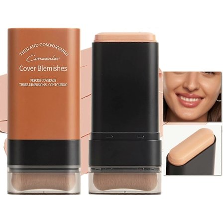 Foundation Stick for Ansikt, Multi-Bruk Foundation Stick med Innebygd Foundation-Børste, Lett Byggbar Medium til Full Dekning