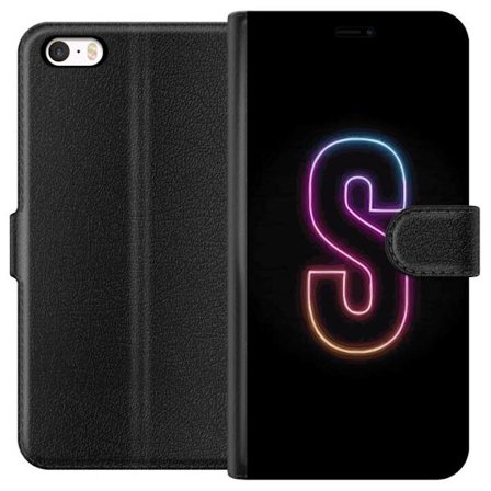 Kompatibelt Lommeboketui til Apple Apple iPhone 5 Neonbokstav S i lysende rosa og blå toner mot mørk bakgrunn, stilig bokstavkunst med retrofuturist