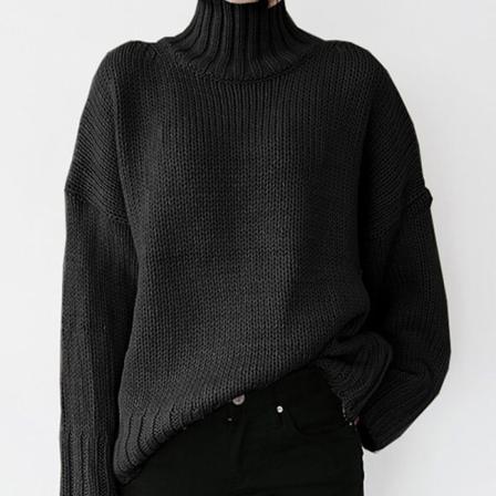 Enfärgade Stickade Tröjor För Damer Turtle Neck Plain Pullover