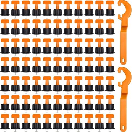 100 stk. Flisutjevningssystem, Gjenbrukbart flisutjevningssystem for fliser, keramiske fliser, trepaneler med 2 spesialnøkler