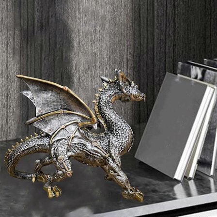 Steampunk Dragefigur Gotisk Bronze Finish Mytisk Statue 23 cm Lang