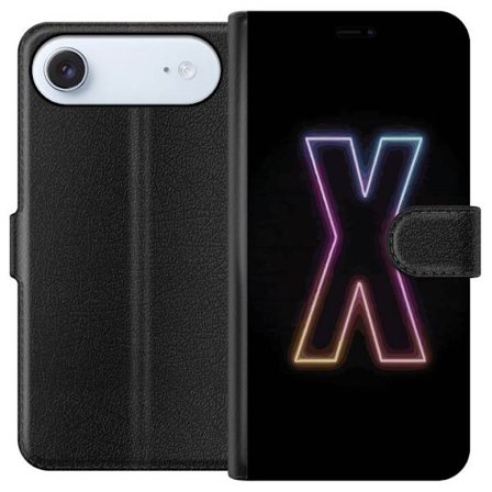 Yhteensopiva Lompakkokotelo Apple Apple iPhone 17 Air Neonkirjain X voimakkaissa väri vaihteluissa mustaa taustaa vasten, voimakas typografinen suunn