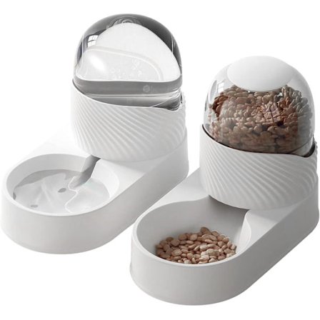 Automatisk foderautomat til kæledyr - 2L udendørs foder- og vanddispenserflasker til hund, kat, hvid automatisk foderautomat til kæledyr