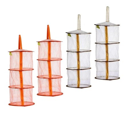 4 stk. Foldbare 3-lags Opbevaringskurve, (2 Orange + 2 Kaffe) Børn