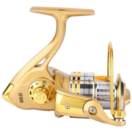 Fiskebete Gear Spinnfiskerulle Live 14-axels Tillbehör med Metallhandtag Guld (5000#)