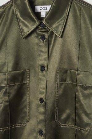 COS Women's Camicia Utility Regolare In Raso Con Nervature in Verde