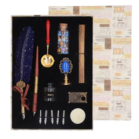 Fjäderpenna Set Blankt Skrivande Retro Elegance Quill Pen Set med 5 Utbytbara Spetsar Brevpapper Bläck Tom Flaska Ljus Marinblå Punkt