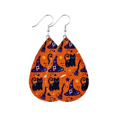 Örhängen Katt Halloween Häxa Witch Orange Black Cat Multifärg