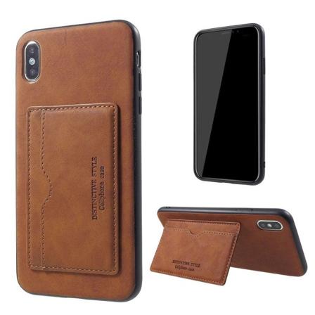 iPhone Xs Max etui i læder med kickstand - Brun Brown