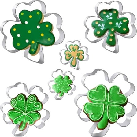 Kageudstikker, 6-delt sæt med rustfri stål shamrock-udstikkere til St. Patricks dag bagning og feriefester