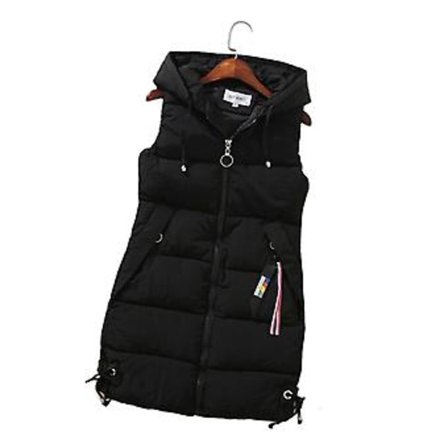 Lang Dunjakke Vest Komfort Tykk Casual Jakker Quiltet Utendørsjakke (XL Svart)