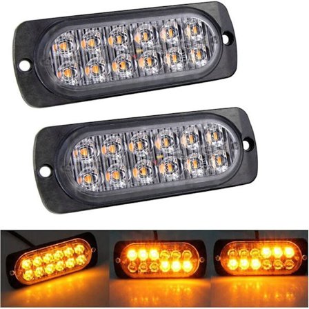 2 stk. 12 LED Amber Strobe Bremselys, 12V 24V Led Lys Bar for Offroad Kjøretøy Bil Varebil Båt Tilhenger Campingvogn, 3000K Sikkerhetsblinklys
