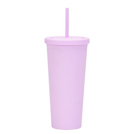 700ml återanvändbar plastmugg, enfärgad med lock och sugrör