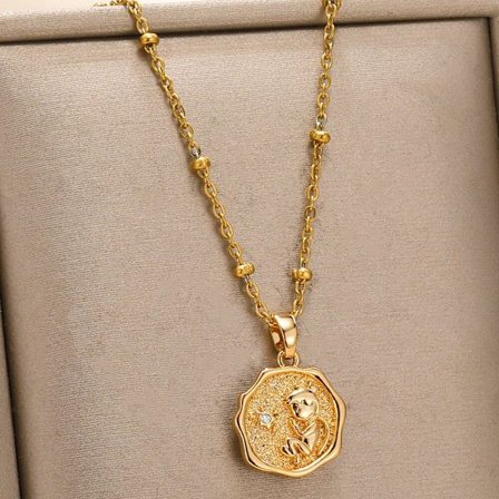 Guld Färg Sexuddig stjärna Strasshalsband Kvinnor Flicka Presenter Vit Zircon Disc Hänge Halsband Kopparsmycken