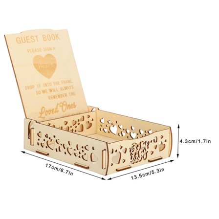 Gæstebog i træ, beskedboks, gavekortholder, romantiske bryllupssignaturartikler