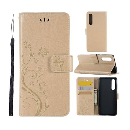 Butterfly läder Huawei P30 fodral - Guld