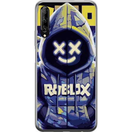 Kompatibelt Mobildeksel til Huawei Huawei P smart Pro 2019 Blågul Roblox hettegenserfigur med minimalistisk neonstil og masket ansikt, moderne spilli