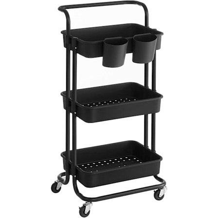 Rootz Kitchen trolley - Kitchen trolley - Serving trolley - 2 Trays - 2 Brakes - Plastic Storage compartments - Black