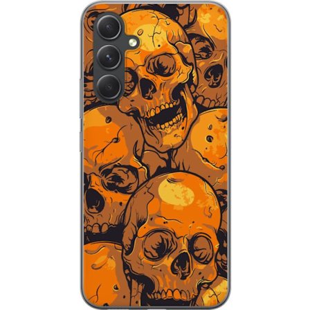 Kompatibel Mobilcover til Samsung Samsung Galaxy S24 FE Orange dødningehoved mønster i rå illustration stil med gentagne kranier kraftfuld kontrast