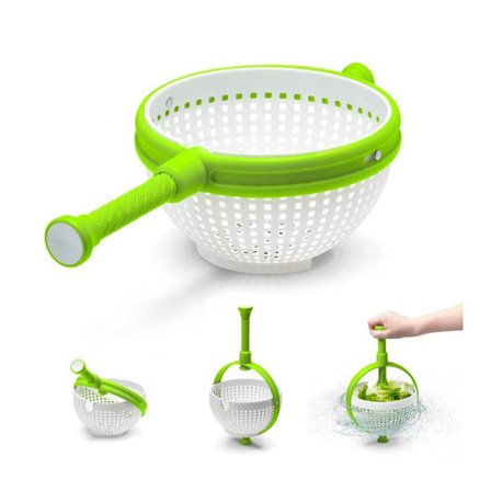 Dehydrator, multifunksjonell kjøkken sammenleggbar roterende dørslag med håndtak, sil, kompakt oppbevaring for vasking, grønne grønnsaker, frukt