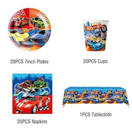 Hjul Fødselsdagsdekoration Service Kopper Tallerkener Baggrund Banner Kit Racerbil Tema Fødselsdag Happy Party Deco Balloner Forsyninger(YJD)