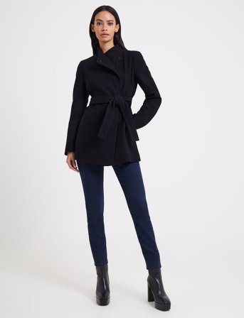 French Connection Platform Felt Crossover Coat - Black - XL