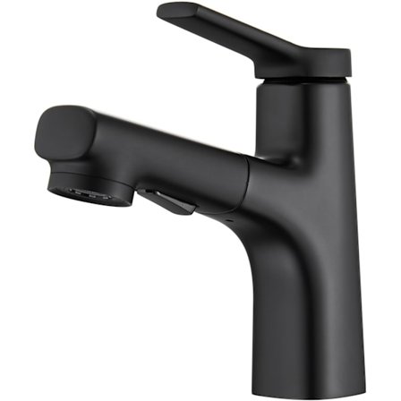 Badrumskran med utdragbar spray, svart, enhålsblandare för handfat, kran för bänkskiva/Ha