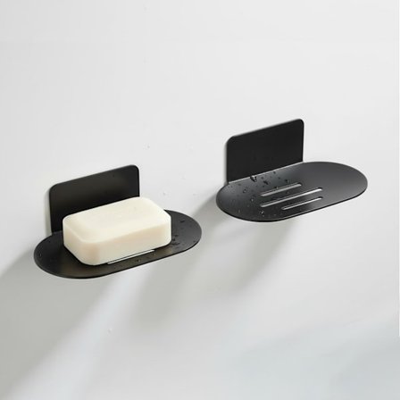 Sæbeholder til brusebad, selvklæbende sæbeholder til brusebad, sort sæbeholder i rustfrit stål, borefri sæbeskål til køkkenvask (mat sort, sæt med to)
