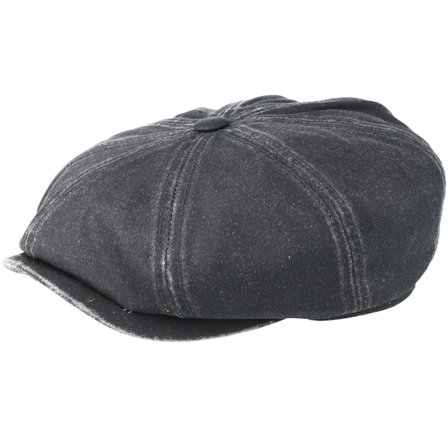 Stetson - Hatteras Co/Pes Black Flat Cap Flatcap Black Cap - @ Hatstore