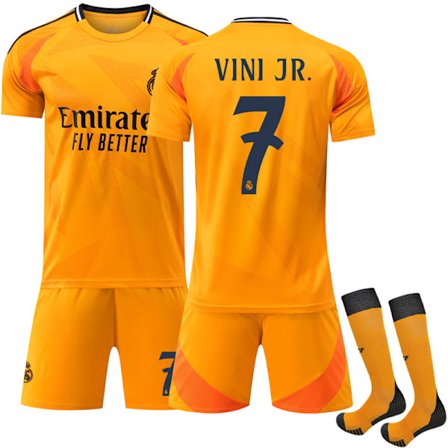 Real Madrid Bortedrakt Barn 2024-2025 Vinicius Nr. 7 VINI JR Nr. 7 VINI JR[GKS] Nr. 7 VINI JR