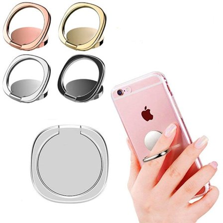 4 Farver Telefon Ring Holder Stand - 360° Roterende Finger Støtte Grip til Mobiltelefoner Sølv