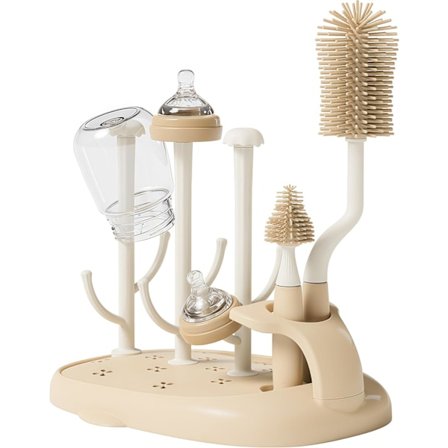 Tørkestativ for babyflasker med rengjøringsbørste, Avdryppstativ for babyflasker, Tørkestativ for babyflasker formet som et tre, Avtakbart tørkestativ