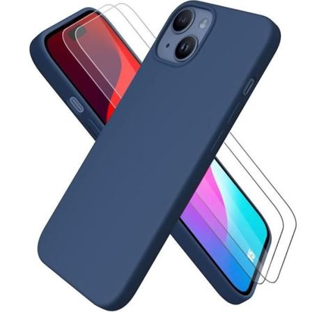 Cover til iPhone 15 Silikone Ultra Slim Marineblå + 2 skærmbeskytter i hærdet glas