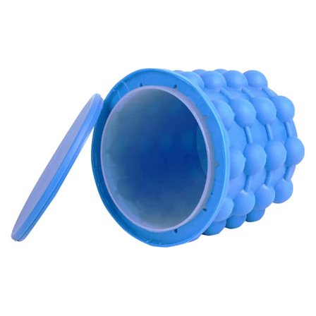 2-i-1 Silikon Blå Isbøtte og Isform med Lokk for Frysing av Whisky, Cocktails, Drikker, Portabel Ismaskin i Silikon