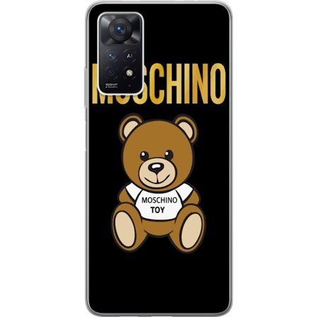 Kompatibelt Mobilskal till Xiaomi Xiaomi Redmi Note 11 Pro 5G Moschino-inspirerad nallebjörn med text på tröjan, centrerad mot svart bakgrund med t