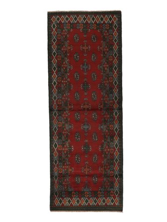 Anudada A Mano Afghan Fine Alfombra 86X235 De Lana Negro/Rojo Oscuro Pequeño