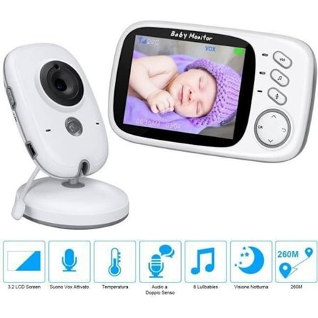 Letouch Babyalarm Trådløs Babyphone 3.2" Farve LCD-skærm Babylyttevideo med Kamera Nattesynsovervågning
