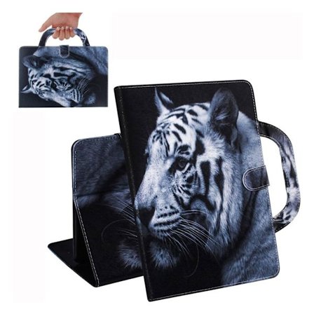 Samsung Galaxy Tab A 10.1 (2019) kannettava nahkakotelo - Valkoinen Tiikeri