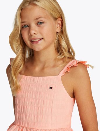 Tommy Hilfiger Textured Cotton Top Slvls - Coral - 164