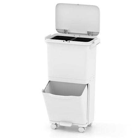 36 litran roskakori, jossa kaksi irrotettavaa säiliötä ja poljin