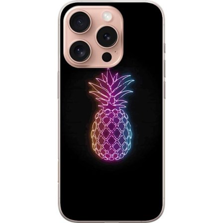 Yhteensopiva Puhelinkuori Apple Apple iPhone 16 Pro Neonkuvitus ananaksesta värikkäässä valossa mustaa taustaa vasten