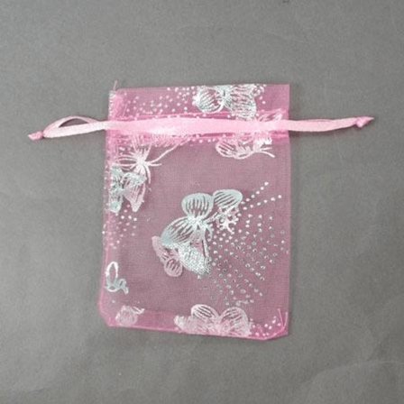 50 st. Organza påsar c.a 7x9 cm..Rosa med Fjärilar
