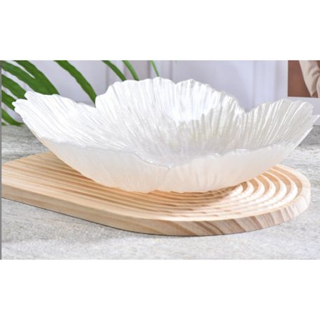 Nordisk Moderne Krystalglas Frugtskål Perlemorsblomst Form Stor Dekorativ Snackbakke til Husholdningsbrug Hvid 25,7x6,3cm