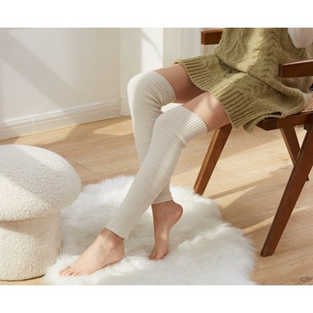 Lange uld strikkede benvarmere til kvinder og piger ankelvarmere høje fodløse knæstrømper uld med akryl maksimal længde - 48cm