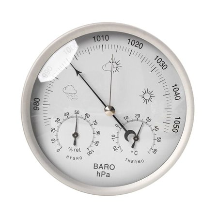 Analog værstasjon for innendørs og utendørs med rustfritt stålramme i elegant design - Bestående av barometer, hygrometer og termometer()