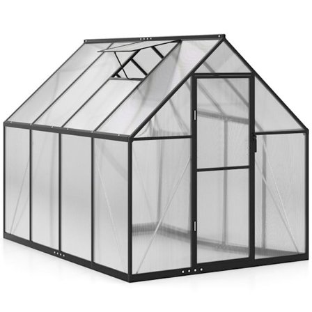 COSTWAY Drivhus med PC Dækning Metalramme Justerbar Ovenlys Låsbar Dør, til Have, Gård 250x190x195cm